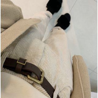 Belted Corduroy Straight-cut Pants