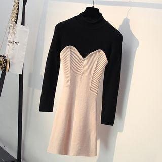 Mock Two-piece Mock Neck A-line Sweater Dress As Shown In Figure - One Size