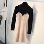 Mock Two-piece Mock Neck A-line Sweater Dress As Shown In Figure - One Size