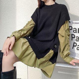 Mock Two-piece Long-sleeve Knit Panel Mini Dress