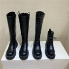 Zip-side Faux-leather Long Boots / Zip-back Long Boots / Lace-up Front Long Boots