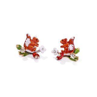 Fashion Cute Plated Gold Squirrel Cubic Zirconia Stud Earrings Golden - One Size