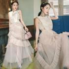 Mock Two-piece Asymmetric Maxi Dress