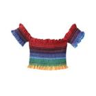 Short-sleeve Off-shoulder Color Block Top
