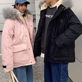 Couple Matching Reflective Print Hooded Padded Jacket