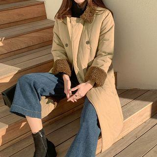 Contrast-trim Double-breasted Fleece-lined Padded Coat