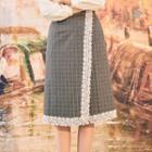 Lace Trim Plaid A-line Skirt