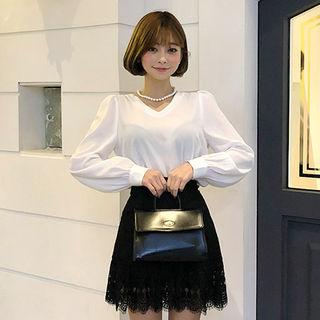V-neck Bishop-sleeve Chiffon Blouse