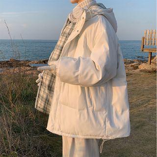 Reversible Plaid Padded Hooded Zip-up Jacket