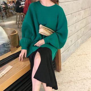 Balloon-sleeve Sweater / Ruffle-hem Midi A-line Skirt
