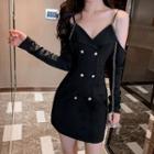 Cold-shoulder Double-breasted Mini Sheath Dress