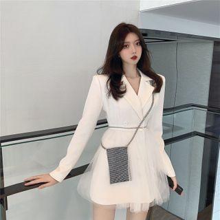 Double Breasted Mesh Panel Mini Coat Dress