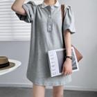 Puff-sleeve Polo Neck Mini Dress