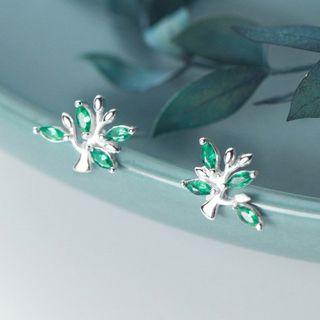 925 Sterling Silver Rhinestone Branches Earring 1 Pair - S925 Silver - One Size