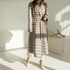 Handmade Wool Blend Check Coat & Vest Liner Beige - One Size