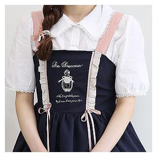 Embroidered Lace-up Back Mini Pinafore Dress
