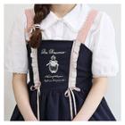 Embroidered Lace-up Back Mini Pinafore Dress