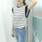 Petite Size - Cap-sleeve Striped Top