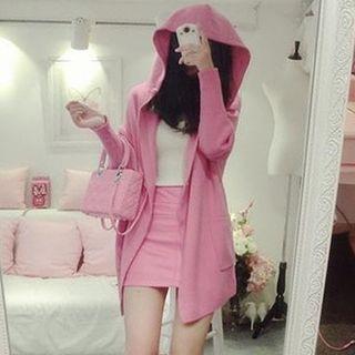 Set: Plain Hooded Jacket + Sleeveless Top + Mini Pencil Skirt Hoodie - Pink - One Size / Camisole - White - One Size / Skirt - Pink - One Size