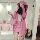 Set: Plain Hooded Jacket + Sleeveless Top + Mini Pencil Skirt Hoodie - Pink - One Size / Camisole - White - One Size / Skirt - Pink - One Size
