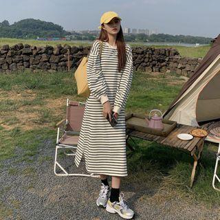 Striped Midi A-line Sweatshirt Dress