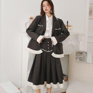 Contrast Trim Beaded Blazer / Midi A-line Skirt