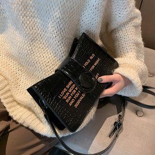 Lettering Croc Grain Buttoned Crossbody Bag