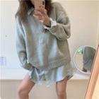 Plain Long-sleeve Loose-fit Shirt / Round Neck Sweater