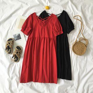 Cross Back Short-sleeve A-line Midi Dress