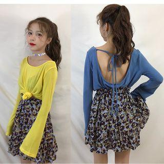 Long-sleeve Top / Floral Print Mini Skirt