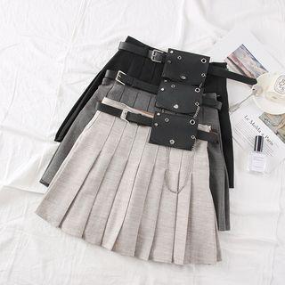 High-waist Pleated Mini Skirt With Pouch