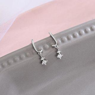925 Sterling Silver Rhinestone Dangle Earring 1 Pair - Es735 - One Size