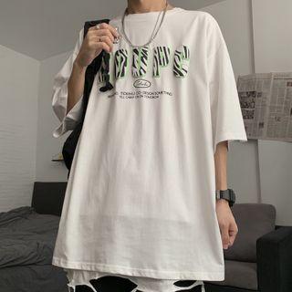 Short-sleeve Zebra Print Lettering T-shirt