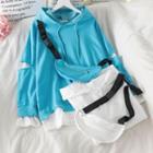 Set: Mock Two-piece Loose-fit Hoodie + Sling Bag
