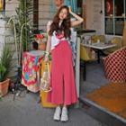 Band-waist Slit-front Long Skirt