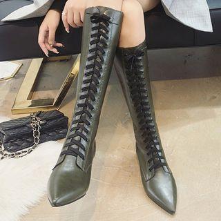 Pointed Lace-up Over-the-knee Boots