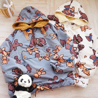 Bear Print Padded Hoodie