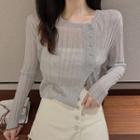 Asymmetric Long-sleeve Knit Top / Denim Skort