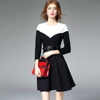 Color-block Crewneck Panel Sheath Dress