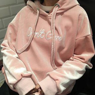 Letter Embroidered Velvet Hoodie