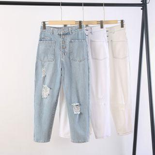 High Waist Colour-block Ripper Jeans