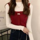 Sleeveless Button-up Knit Top / Mock-neck Knit Top