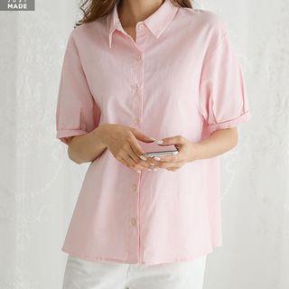 Rollup Pleated-cuff Linen Shirt