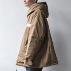 Contrast-trim Drawstring Hooded Jacket Khaki - Ll