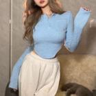 Long-sleeve Cropped Henley Knit Top
