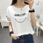 Fringed Printed Short-sleeve T-shirt