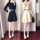 Scallop Edge Perforated A-line Knit Dress