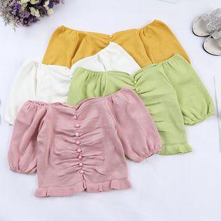 Frilled Short-sleeve Crop Blouse