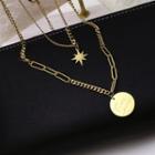 Star / Round Double-layered Necklace  - Golden