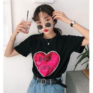 Heart Sequined Short-sleeve T-shirt